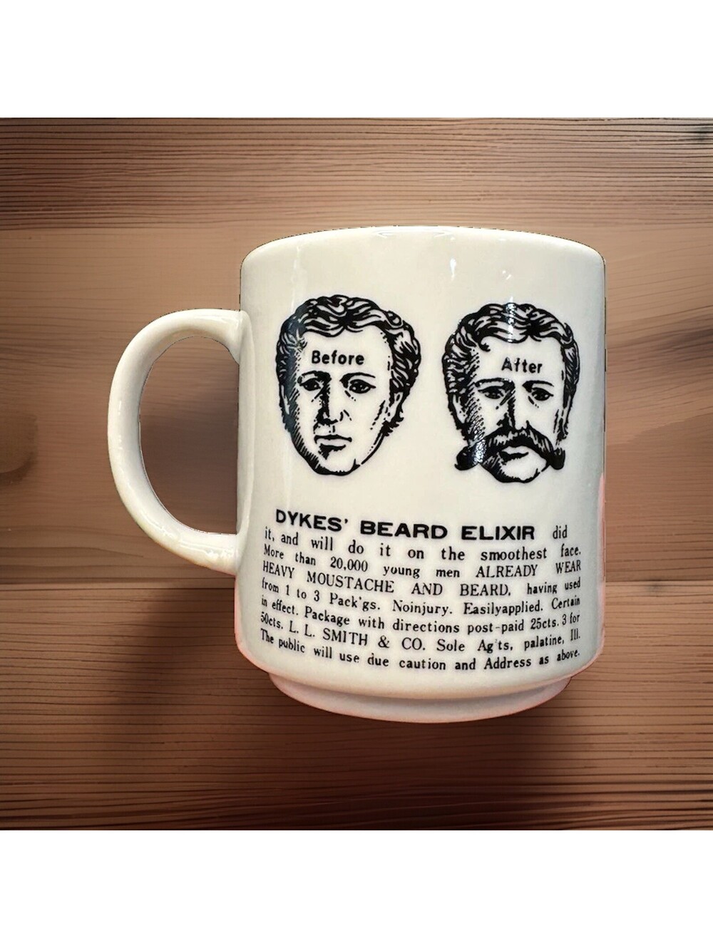 White Ceramic Moustache Mug Dykes' Beard Elixir Graphic Print